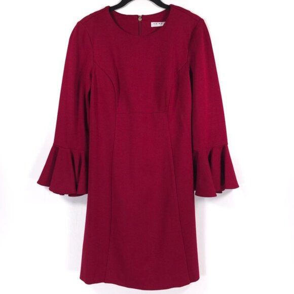 TRINA TURK Mini Dress Peplum Bell Sleeve Maroon Flare Lace 177313 No Size Tag XS - Picture 3 of 16